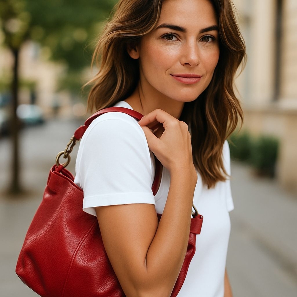 Authentic Coach Carly Scarlet Ruby Red Leather Ba… - image 1